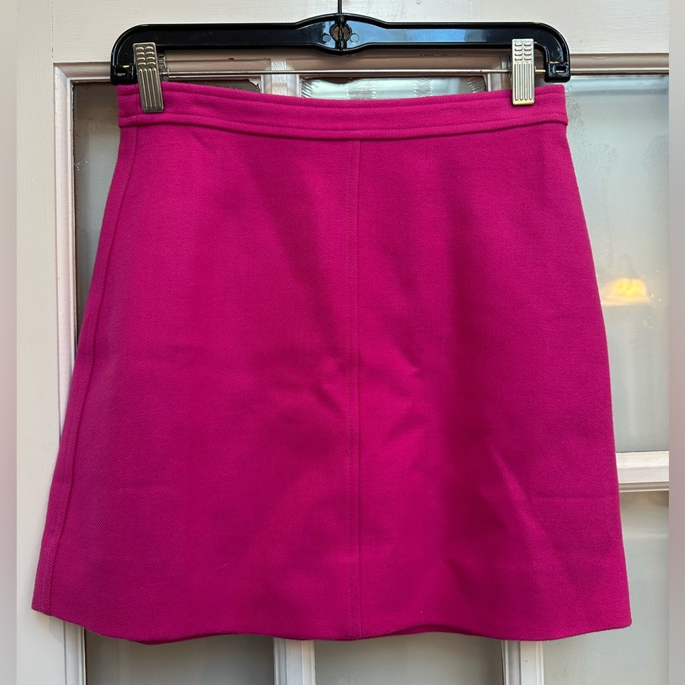 J. Crew Double Serge 100% Wool Vibrant Pink Mini Skirt Chic Career Size 00 NWT